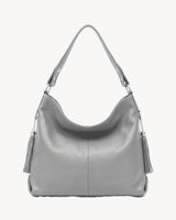 The Houle Soft in Galet, pebble grey pebbled leather hobo bag, front view