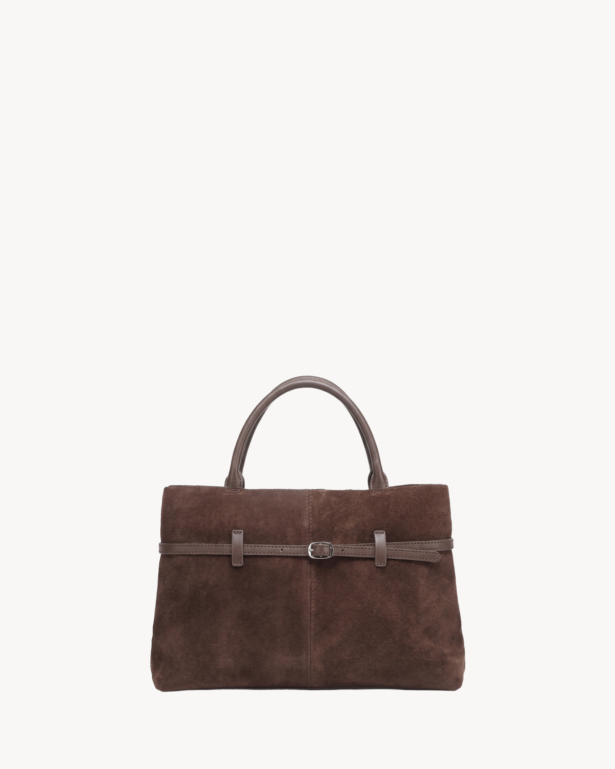 The Brume Belted Tote in Chocolate, front view