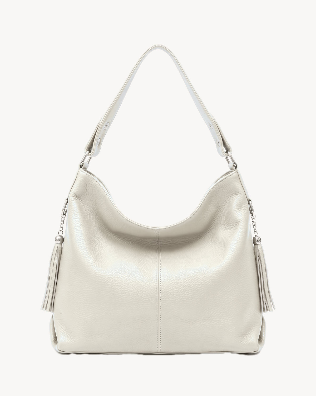 The Houle Soft in Sable, ivory sand pebbled leather hobo bag, front view
