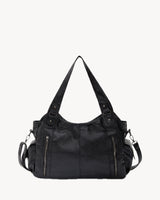 The Estran in Noir, front view with detachable crossbody strap