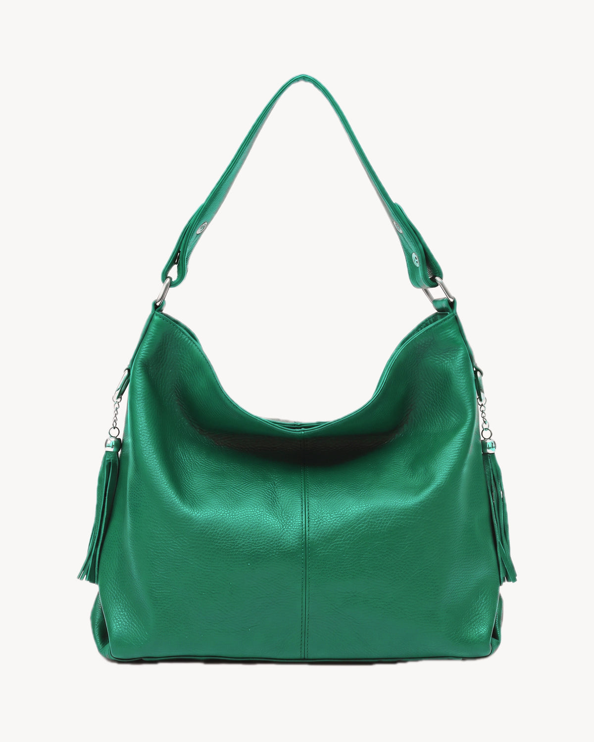 The Houle Soft in Forêt, emerald green pebbled leather hobo bag, front view