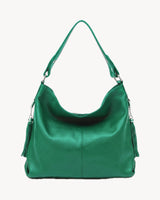 The Houle Soft in Forêt, emerald green pebbled leather hobo bag, front view