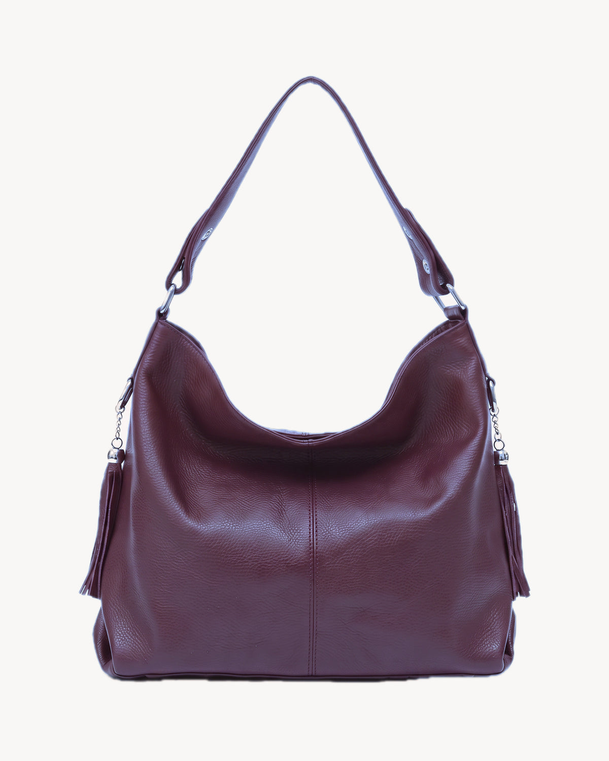 The Houle Soft in Prune, plum pebbled leather hobo bag, front view