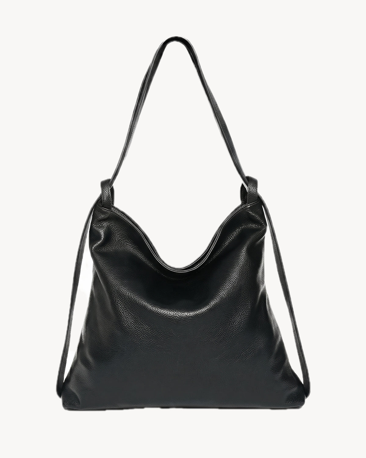 The Embellie Pebbled in Noir, black pebbled leather convertible tote, front view