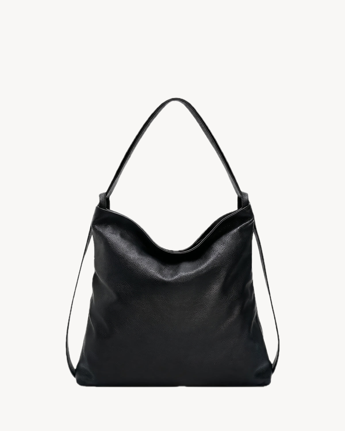 The Embellie Carryall in Noir, black pebbled leather convertible carryall tote, front view