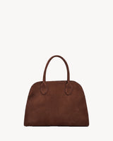 The Aurore Suede Satchel in Chocolate, front view