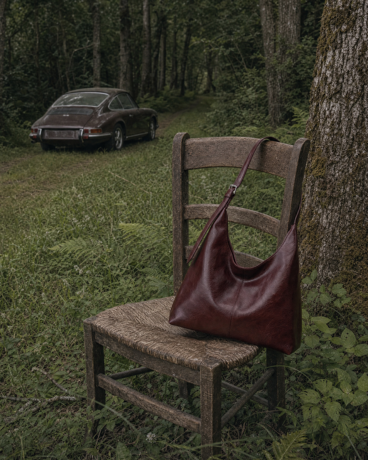 The Houle in Bordeaux on a wooden chair at the edge of a forest
