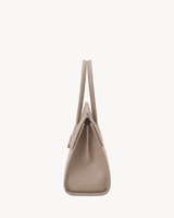 The Aurore Briefcase in Sable, side view showing depth
