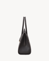 The Aurore Briefcase in Noir, side view showing depth