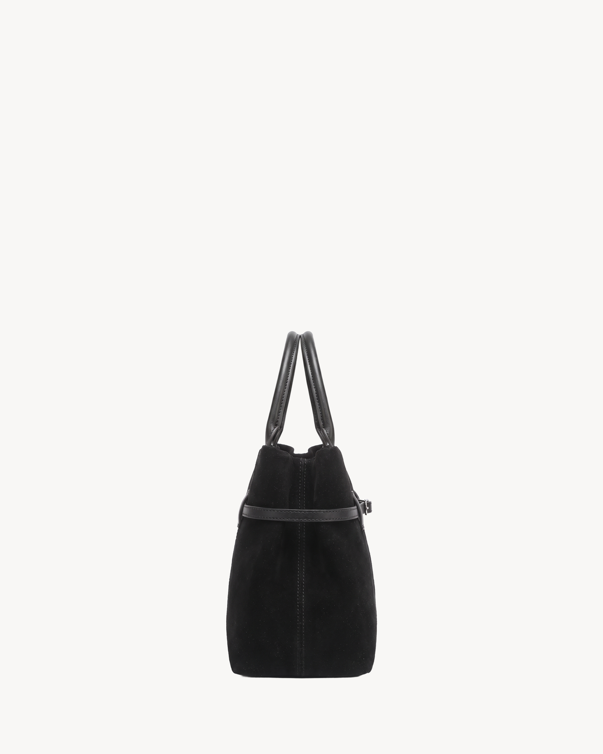 The Brume Belted Tote in Noir, side view showing depth
