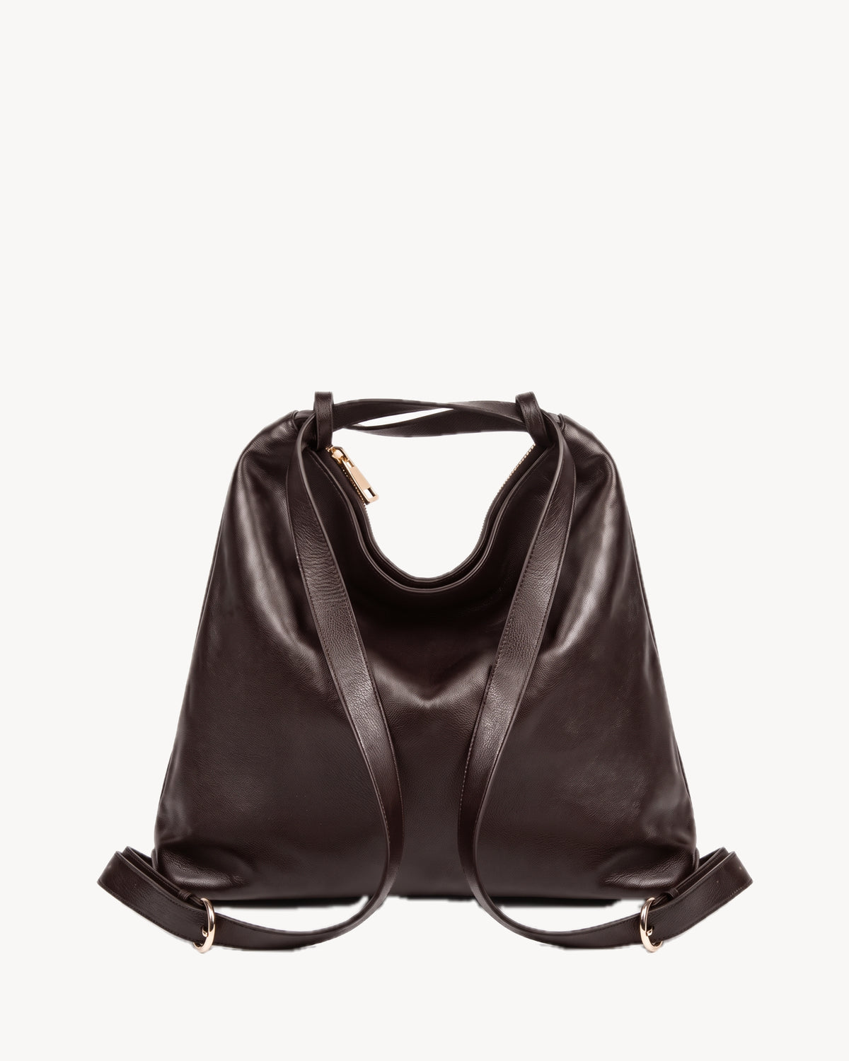 The Jusant Carryall in Chocolate, backpack strap arrangement