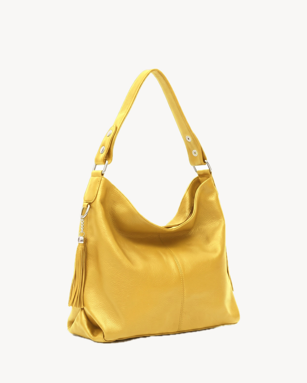 The Houle Soft in Citron, lemon yellow grained leather hobo bag, three-quarter view