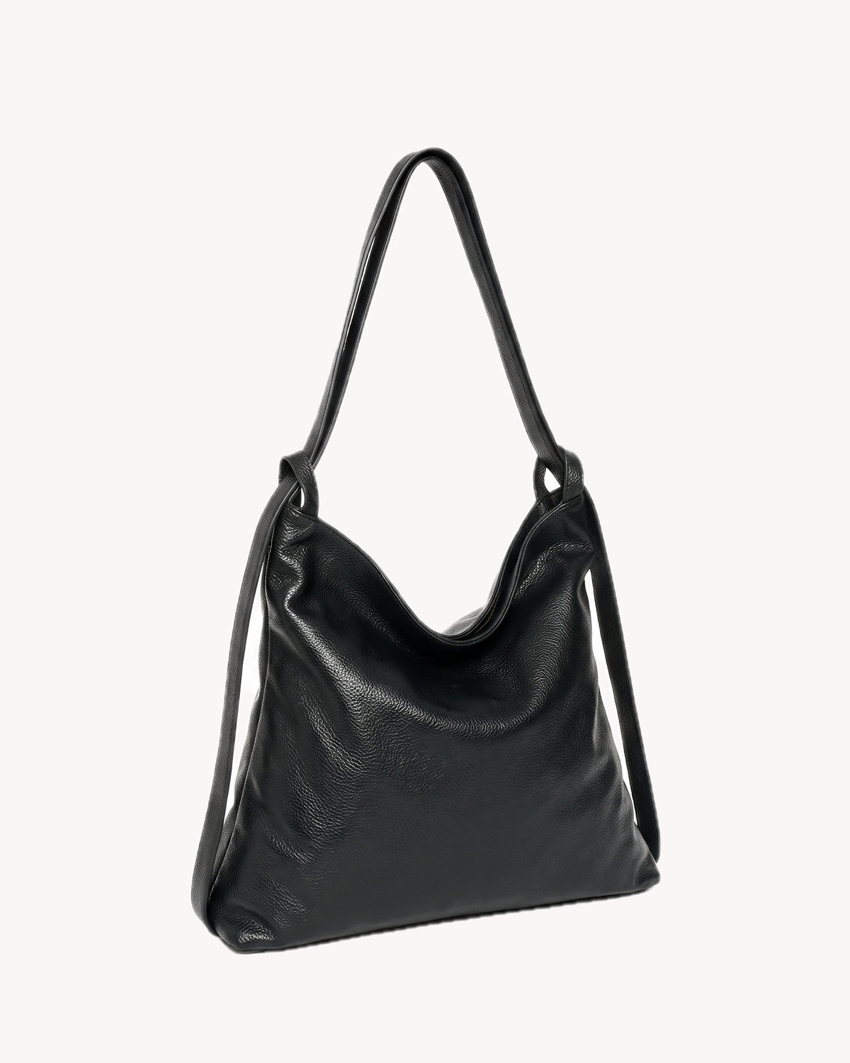 The Embellie Pebbled in Noir, black pebbled leather convertible tote, three-quarter view
