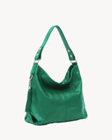 The Houle Soft in Forêt, emerald green pebbled leather hobo bag, three-quarter view