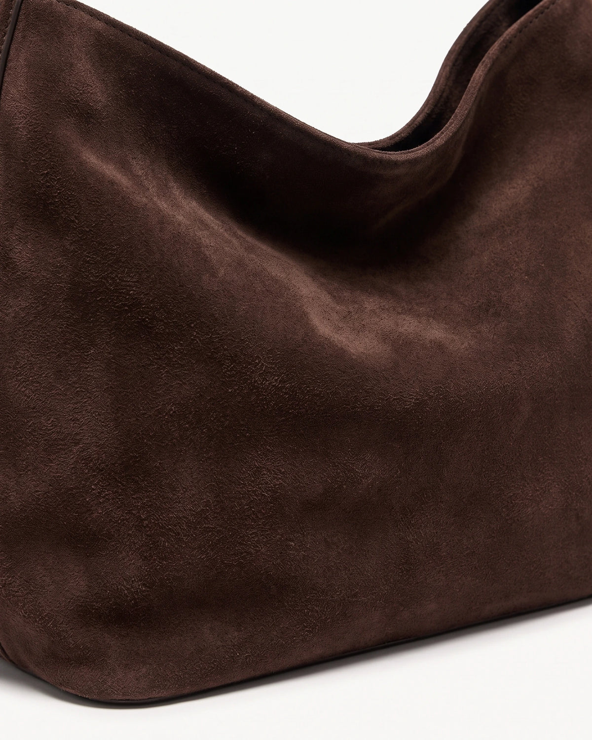 Close-up of the soft brown suede of The Houle Petite Suede in Chocolate