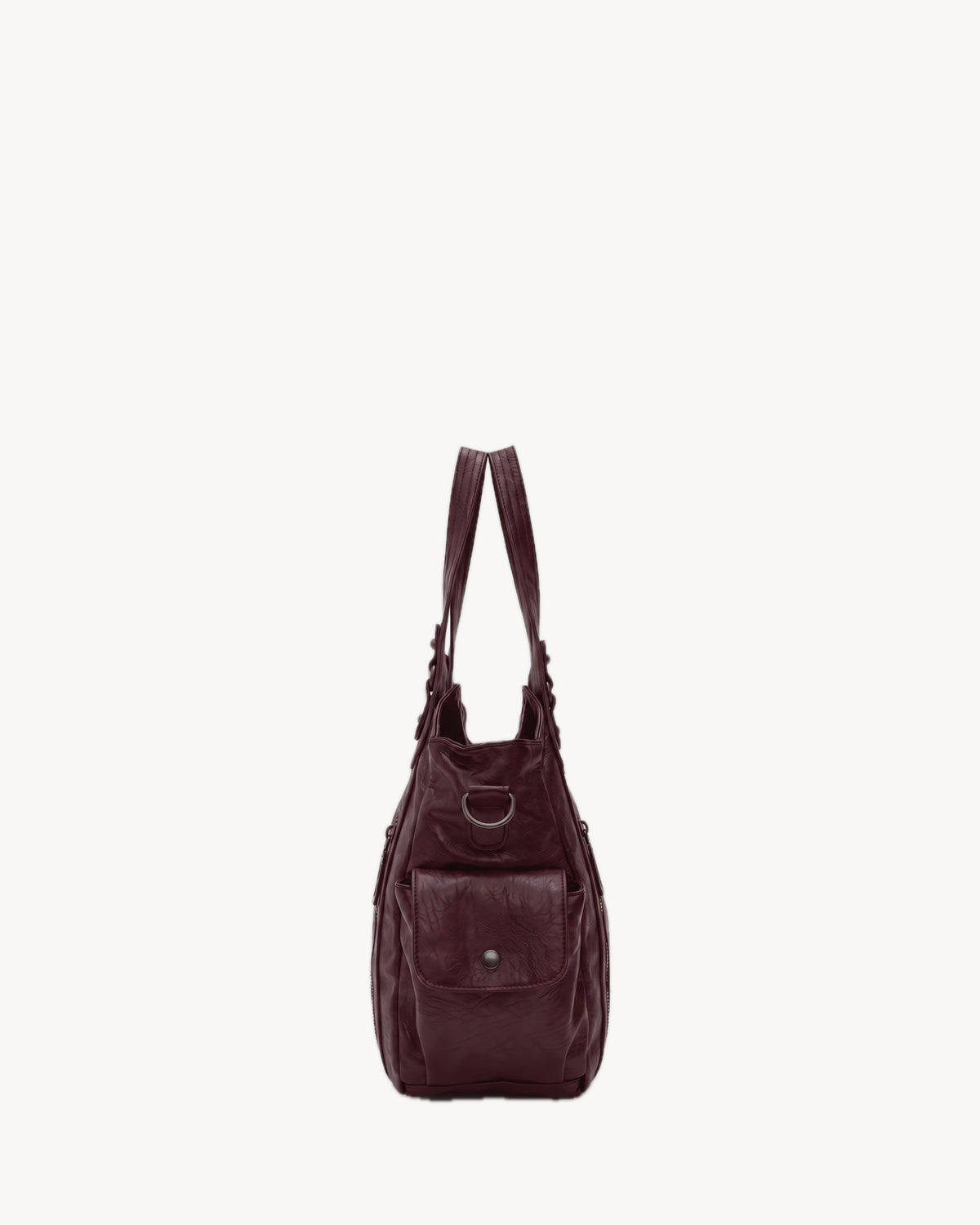 The Estran in Bordeaux, side view with snap pocket