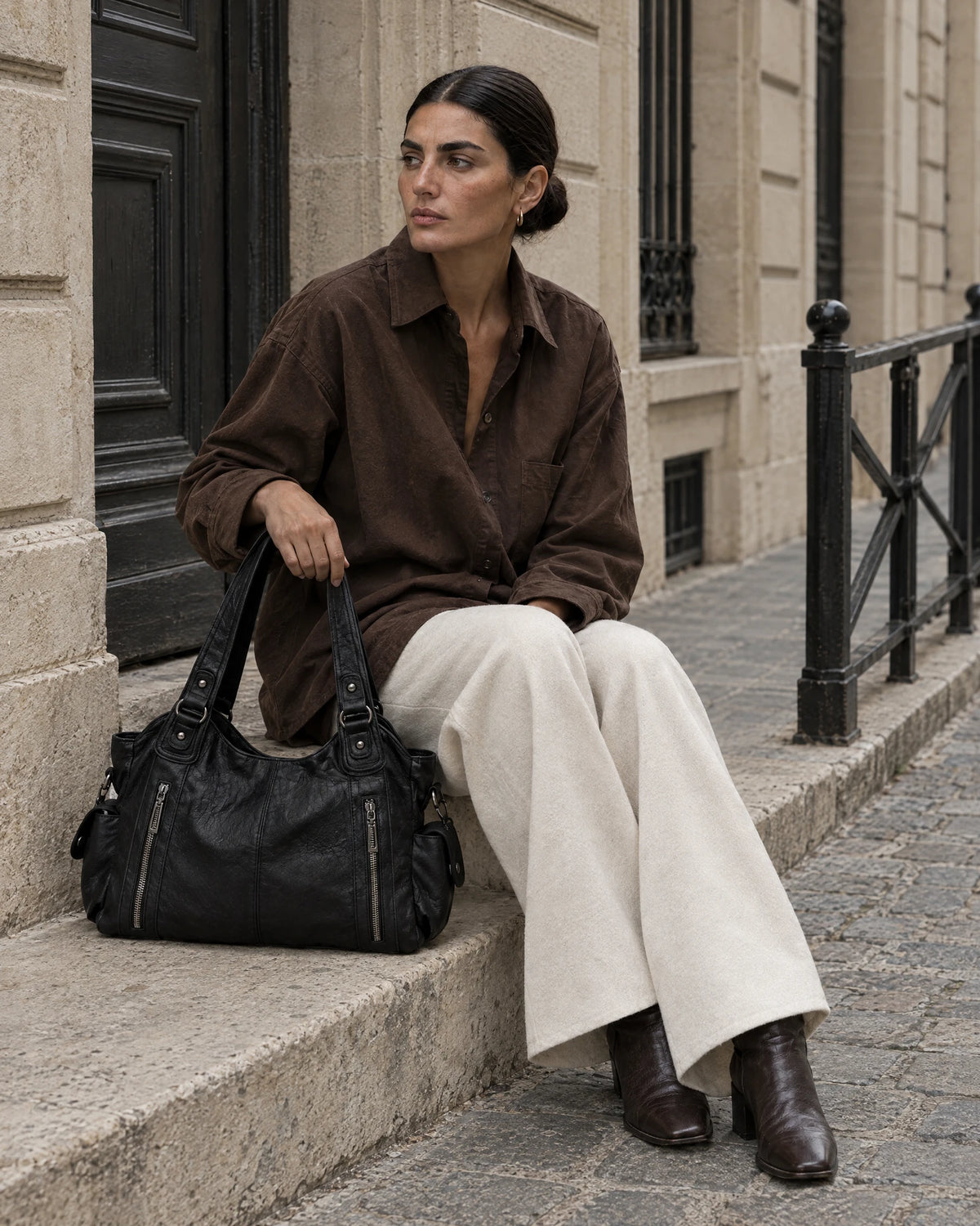 The Estran in Noir, styled on the street