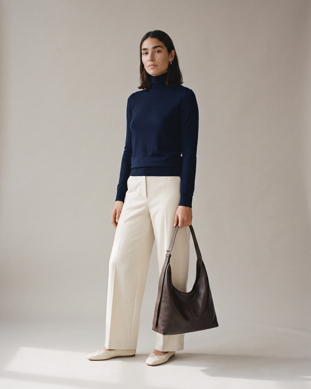 The Houle in Espresso, full-length on model