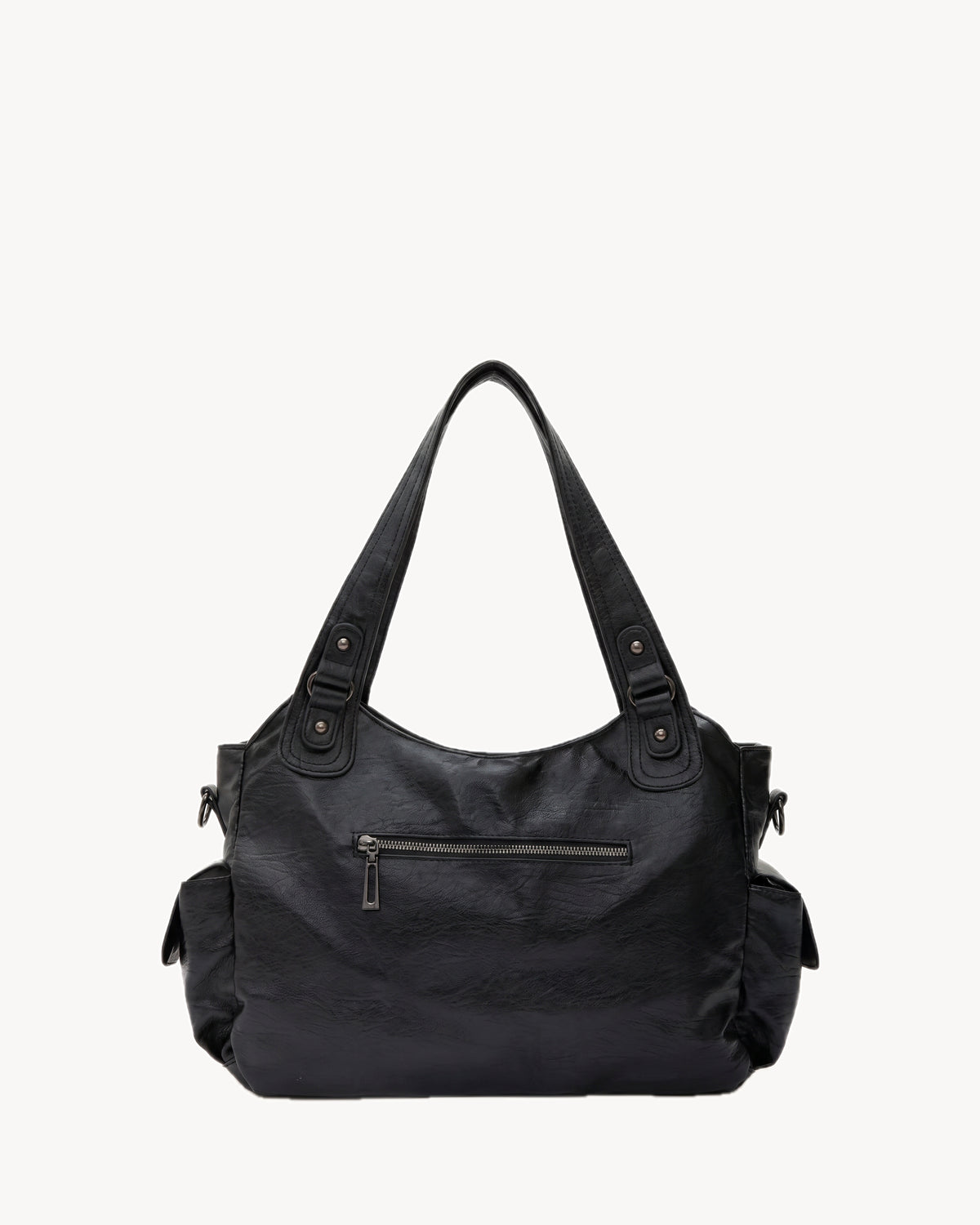The Estran in Noir, back view with zip pocket