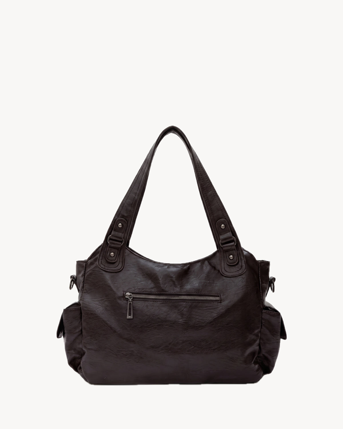 The Estran in Espresso, back view with zip pocket