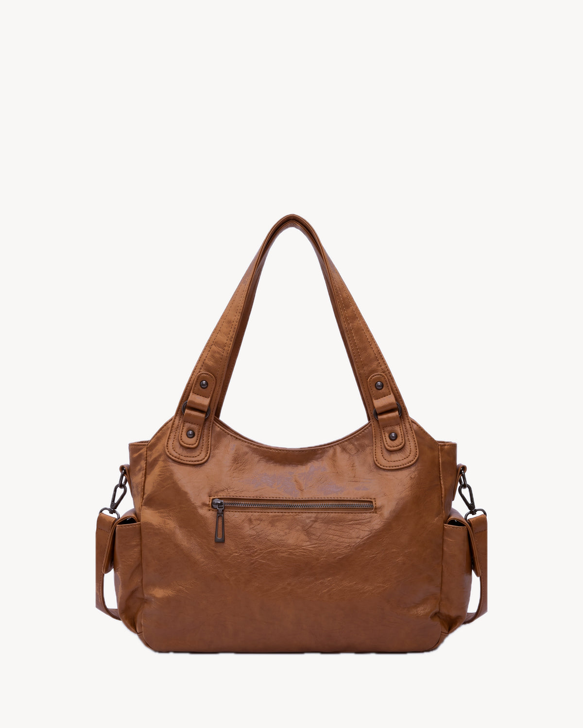The Estran in Cognac, back view with zip pocket