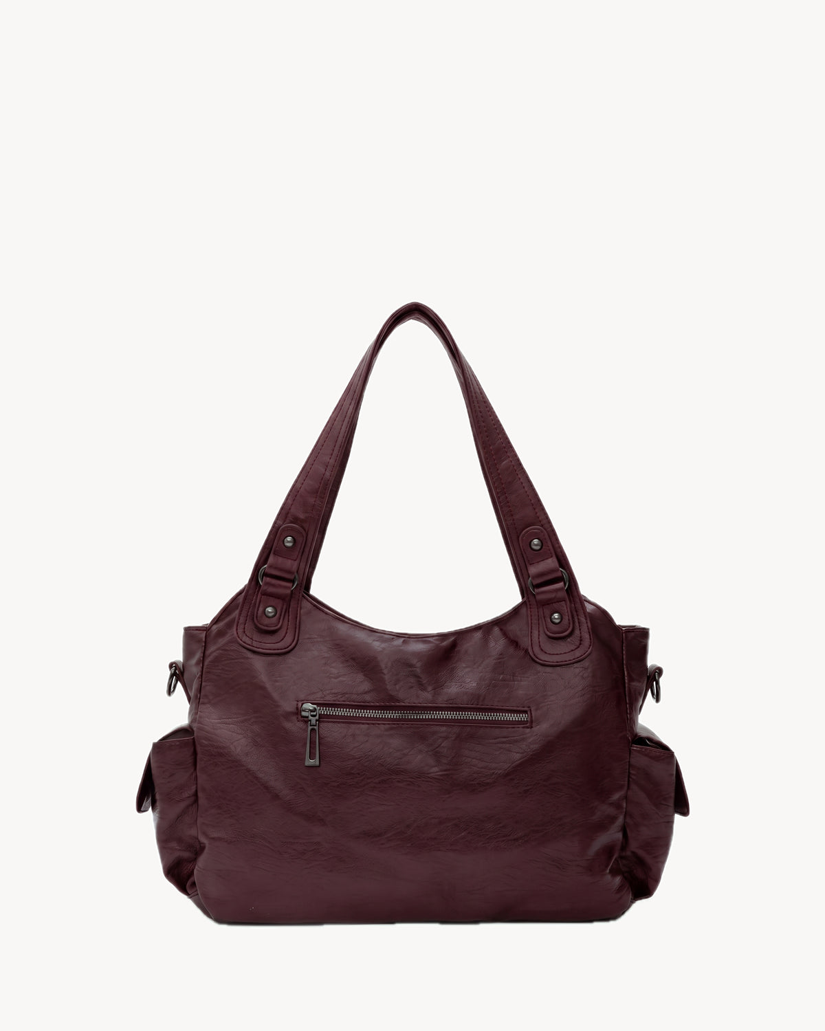 The Estran in Bordeaux, back view with zip pocket