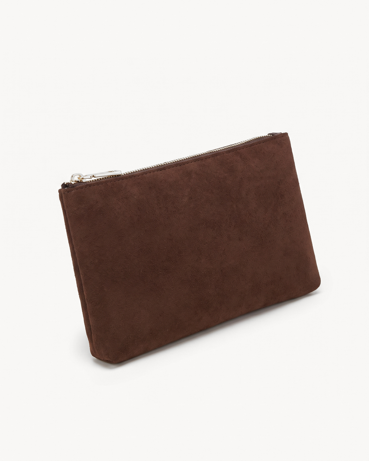 The matching suede pouch of The Brume Clip Hobo in Chocolate