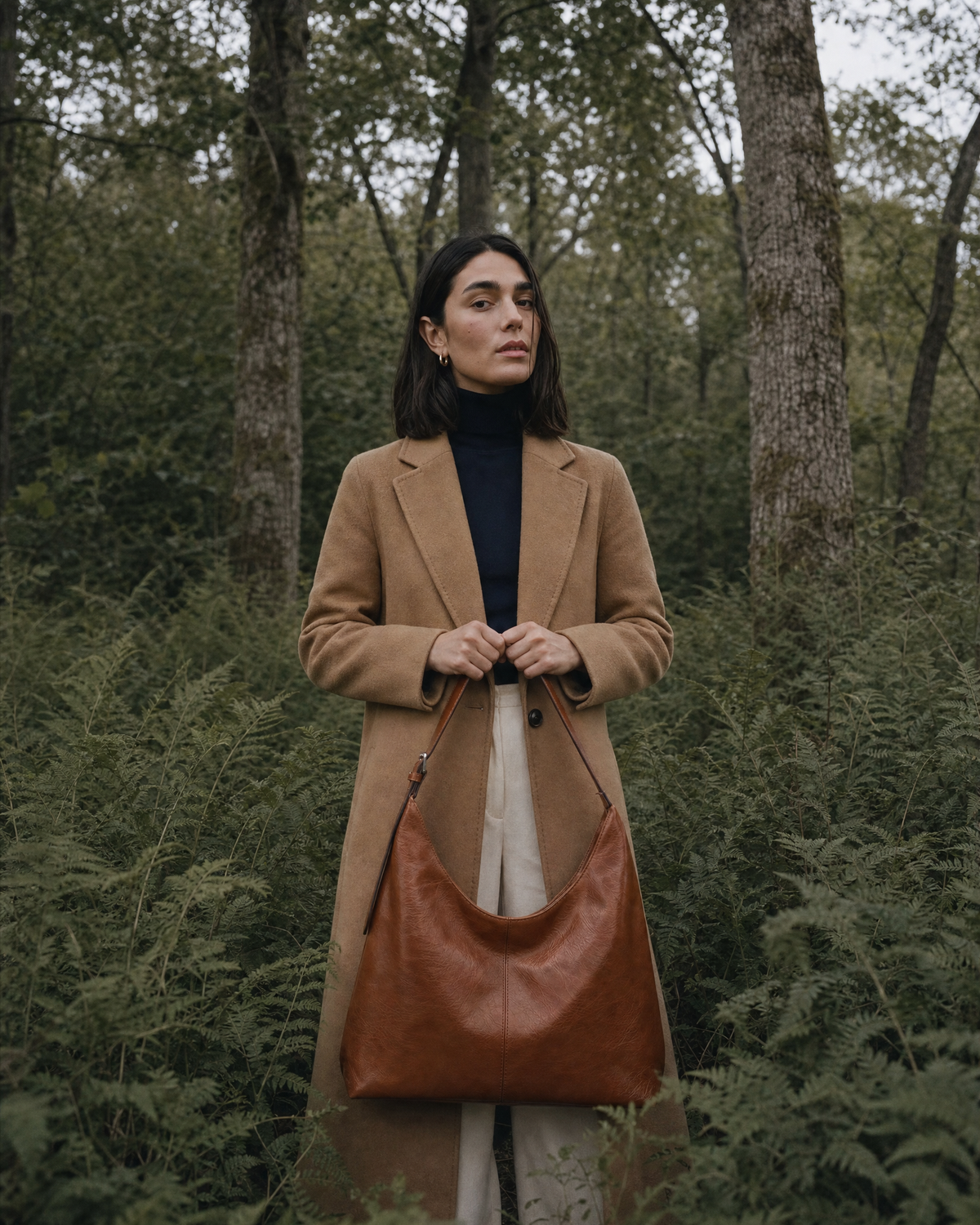 Woman standing among ferns holding The Houle in Cognac