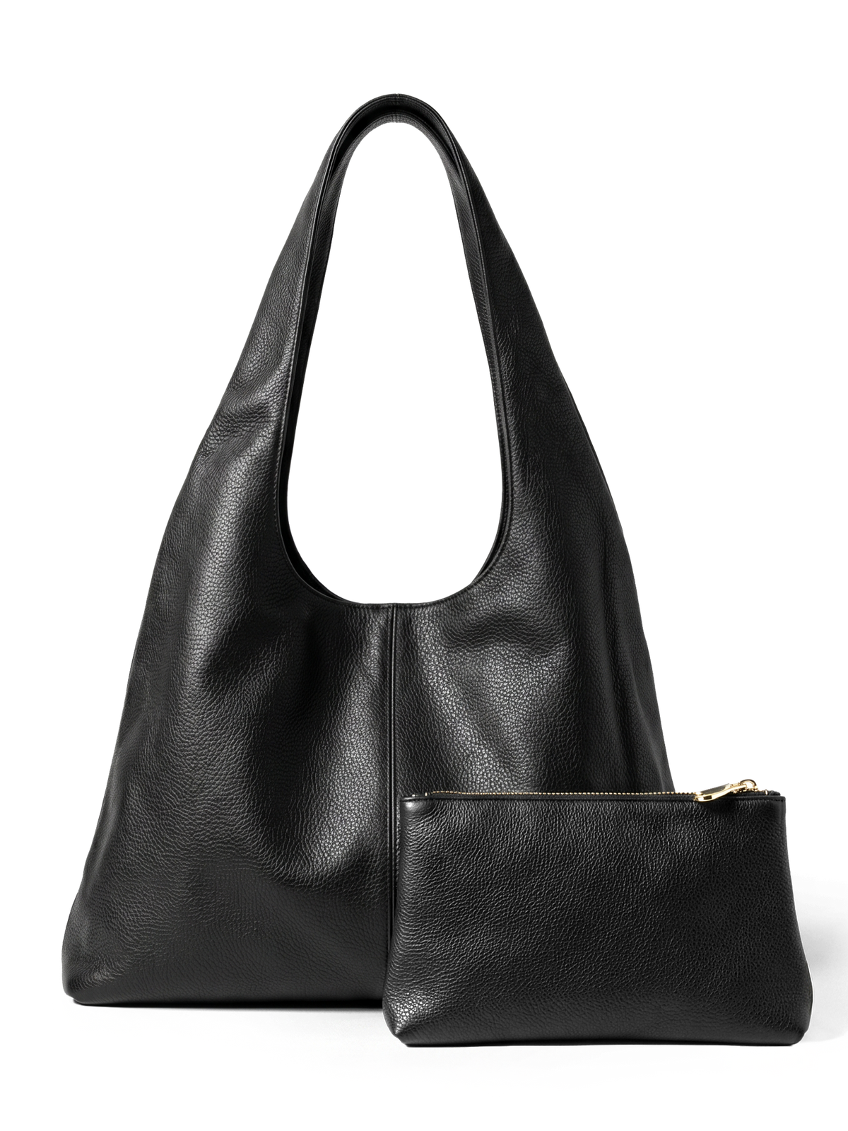 The Anse in Noir with its matching leather pouch on a black background