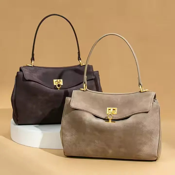 2025 NEW YCH Fashion Single Shoulder Suede Leather Bag Deer Skin Velvet Water Resistant Zipper Closure Small Versatile Tote for