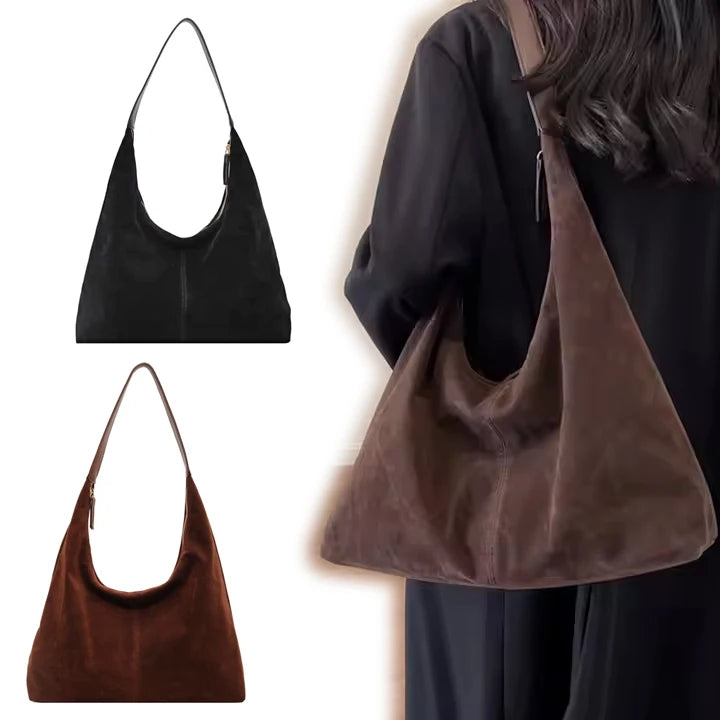 2025 NEW YCH Fashion Single Shoulder Suede Leather Bag Deer Skin Velvet Water Resistant Zipper Closure Small Versatile Tote for