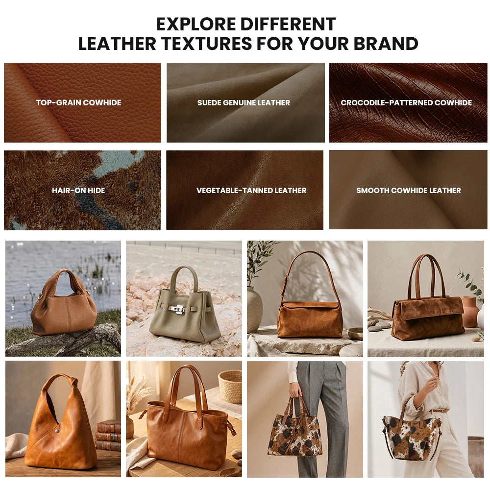 Women Handbags Genuine Leather White Shoulder Tote Bag Zipper Hobo Purse Casual Work Private Label Wholesale Supplier