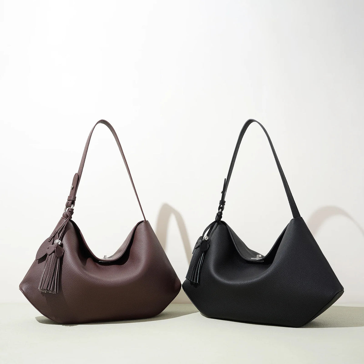 2026 New Cowhide Two-Strap Crossbody Tote Bag Large Capacity Genuine Leather Polyester Elegant Fashion Underarm Women's