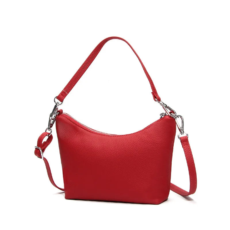Echte leren handtassen, luxe merk dames schoudertasjes, designer rundleer postbode tassen, dames hand- en schoudertas, klein zwart.