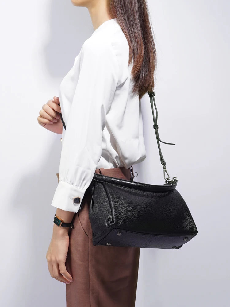 Zency Dames Zachte Lederen Tas Schoudertassen Hoge Kwaliteit Ruime Handtas Zwart Khaki Beige Crossbody Met Twee Bandbolsa