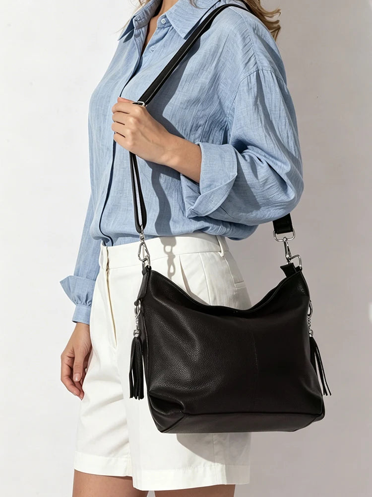 Zency Fashion Echt Lederen Dames Schoudertas Dames Hobo Tas Portemonnee Designer Tassen Luxe 2026 Crossbody Grote Capaciteit Shoppe