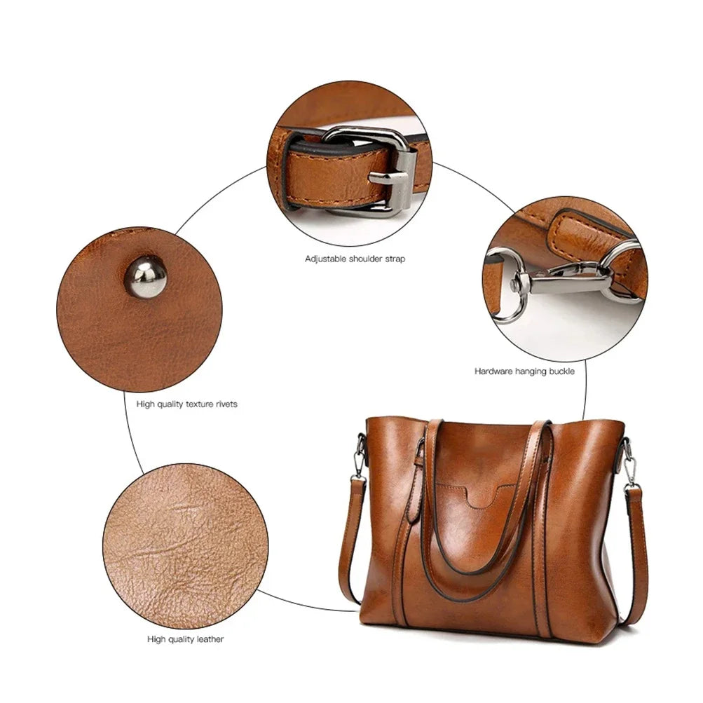 Schoudertassen Voor Vrouwen Olie Wax Lederen Handtas Tote Crossbody Tas Vintage Boekentassen Vrouwen Tassen Designer Handtas Van Hoge Kwaliteit