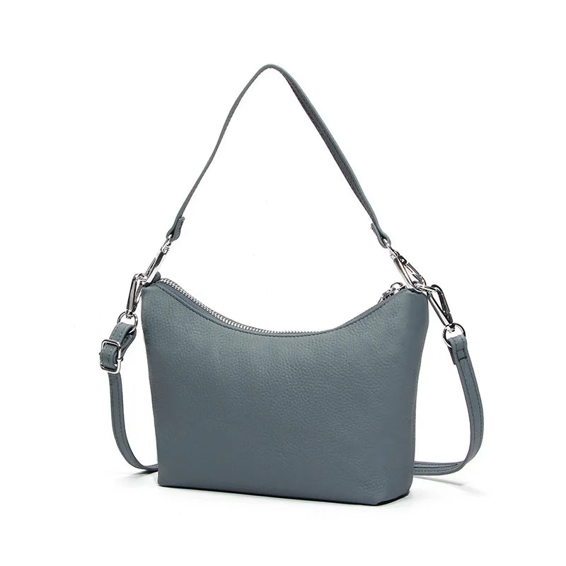 Echte leren handtassen, luxe merk dames schoudertasjes, designer rundleer postbode tassen, dames hand- en schoudertas, klein zwart.
