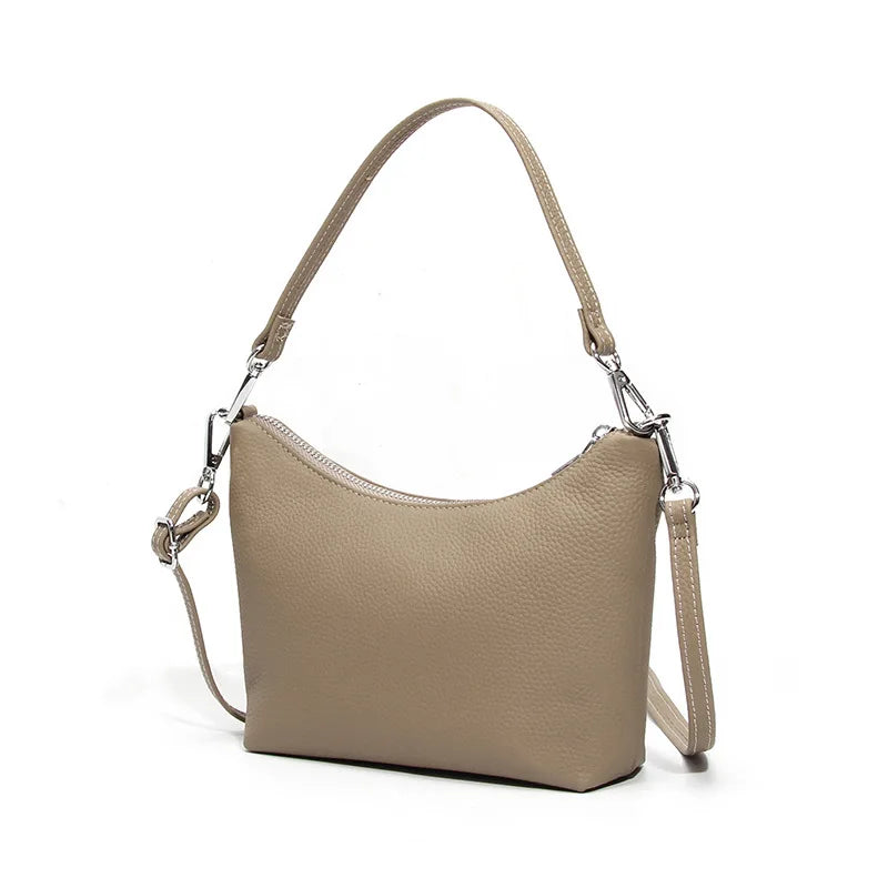 Echte leren handtassen, luxe merk dames schoudertasjes, designer rundleer postbode tassen, dames hand- en schoudertas, klein zwart.