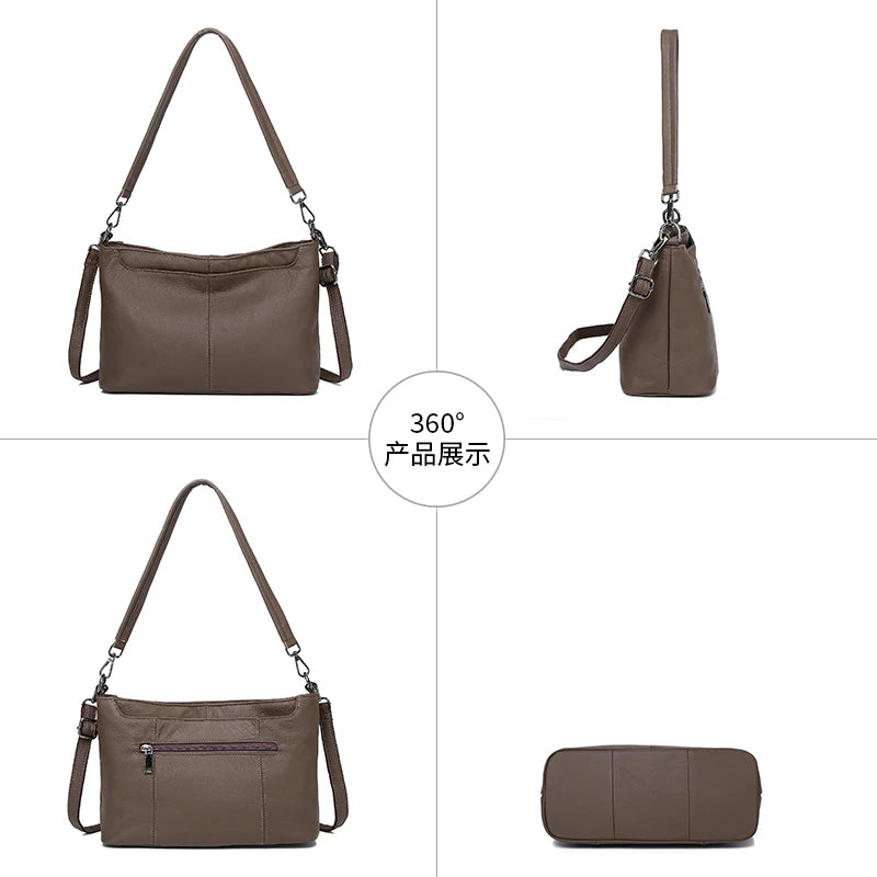 5 kleuren 100% eerste laag rundleer dames handtas casual vrouwelijke schoudertas crossbody portemonnee dropshipping