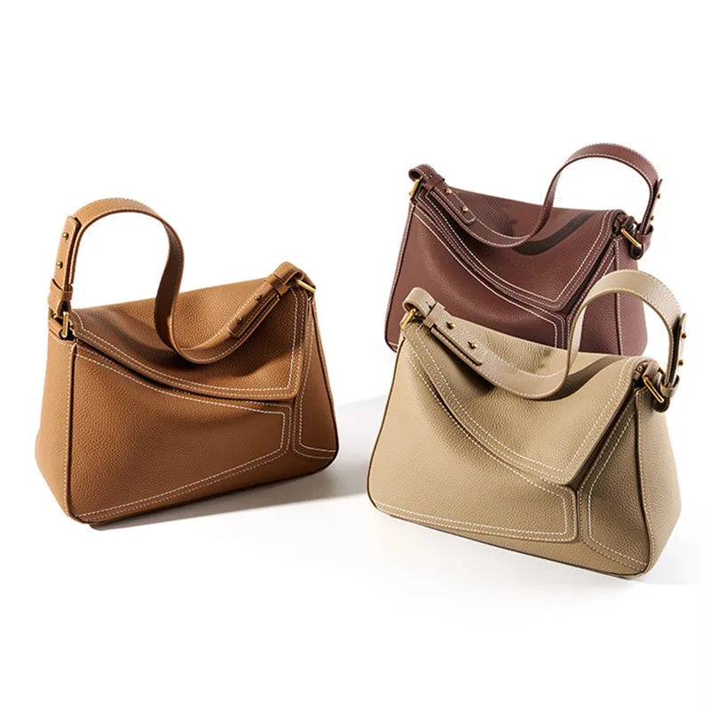 Luxe nieuwe design handtassen vrouwelijke crossbody tas vintage high-end geometrie echte koeienhuid lederen tas damesmode onderarmtas