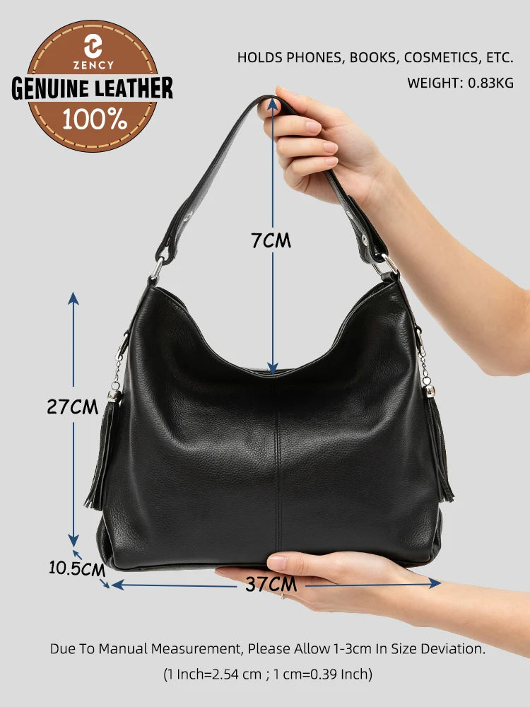 Zency Fashion Echt Lederen Dames Schoudertas Dames Hobo Tas Portemonnee Designer Tassen Luxe 2026 Crossbody Grote Capaciteit Shoppe