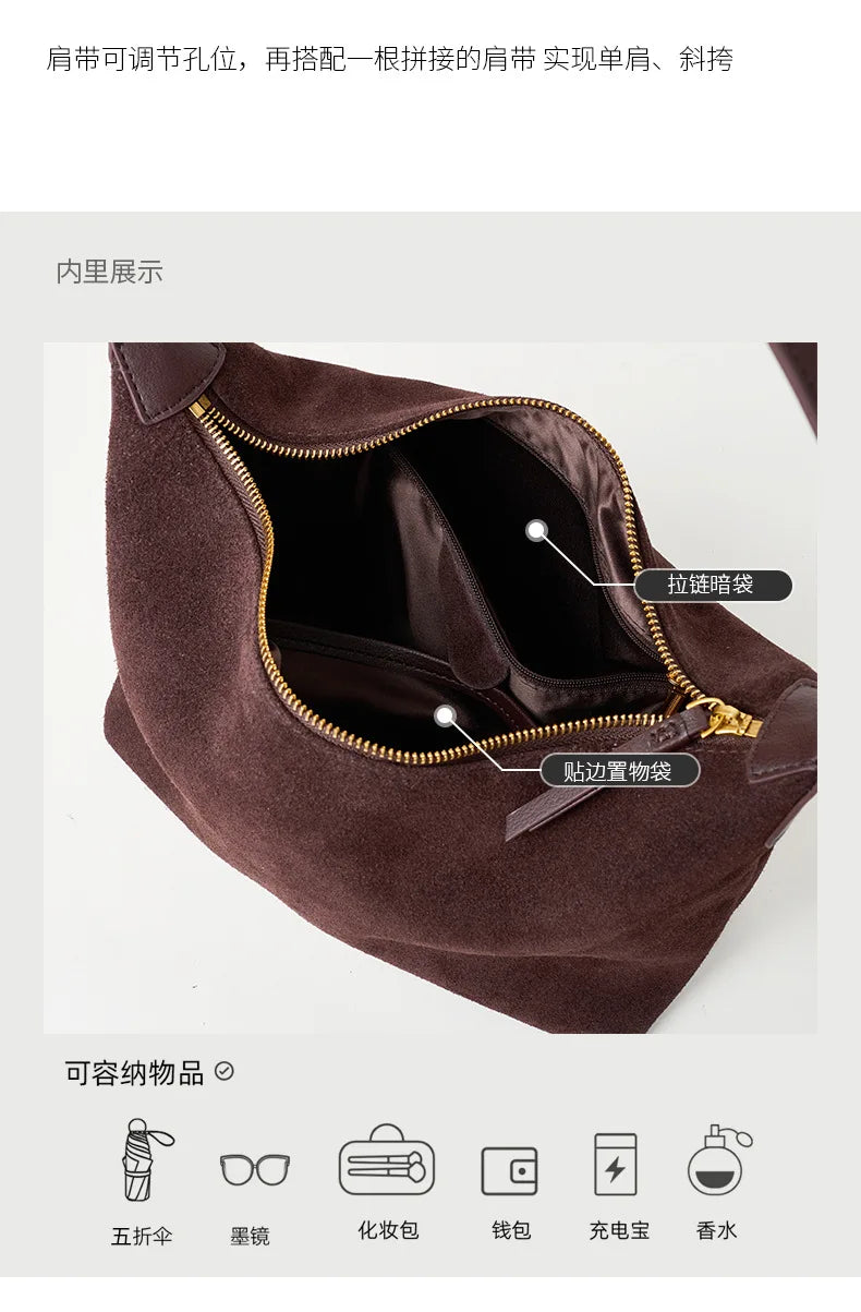 Echt lederen wintermode dameshandtas, matte koeienhuid draagtas, hoogwaardige en eenvoudige casual schoudertas
