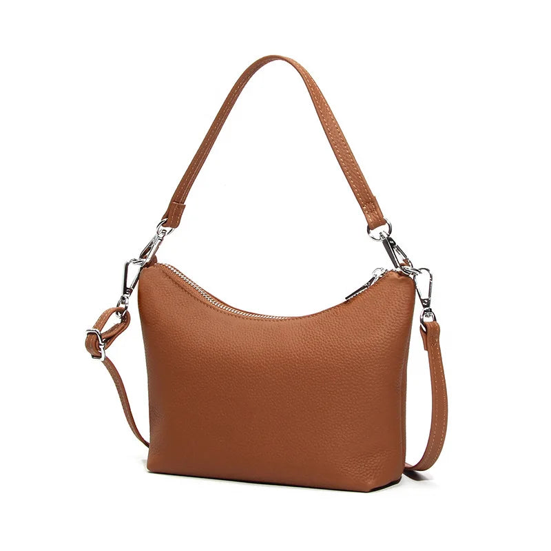 Echte leren handtassen, luxe merk dames schoudertasjes, designer rundleer postbode tassen, dames hand- en schoudertas, klein zwart.