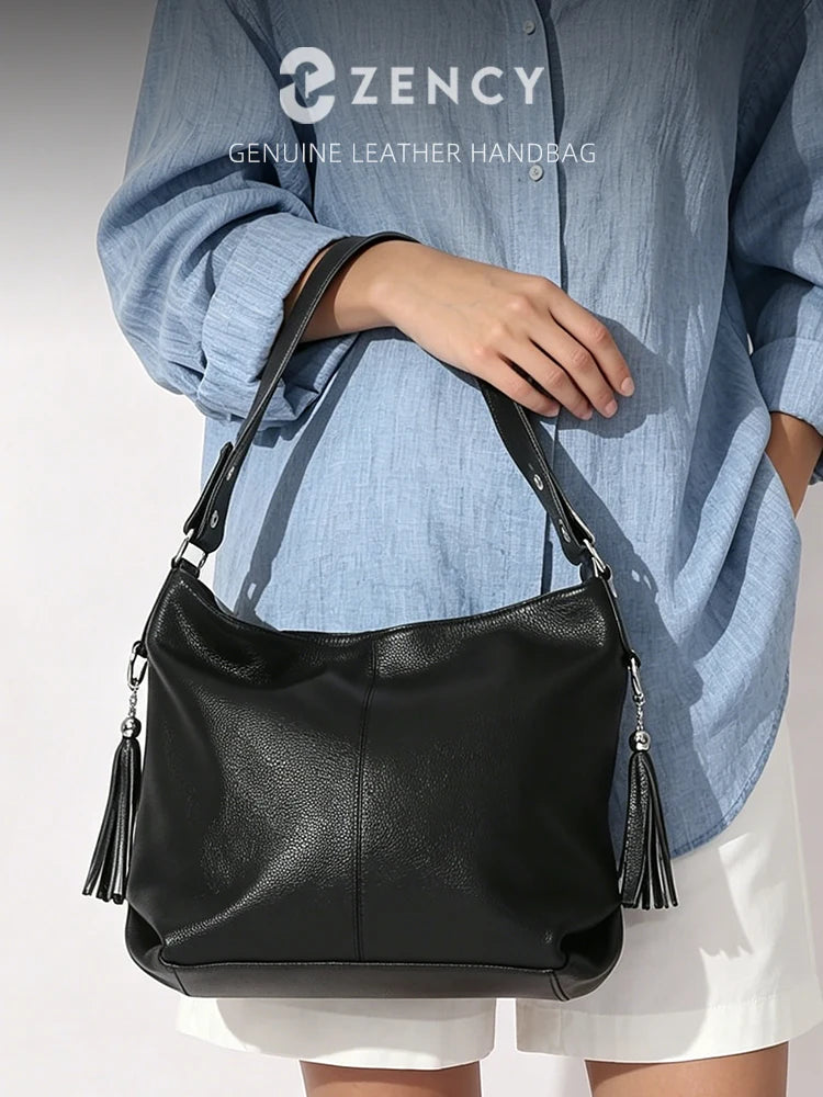 Zency Fashion Echt Lederen Dames Schoudertas Dames Hobo Tas Portemonnee Designer Tassen Luxe 2026 Crossbody Grote Capaciteit Shoppe