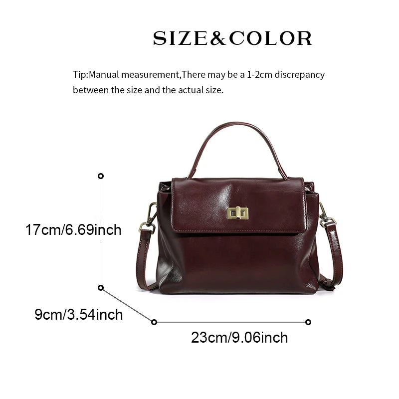 Echt lederen crossbodytas met handvat aan de bovenkant voor dames, vintage oliewasleren schoudertas, kleine luxe designer handtas