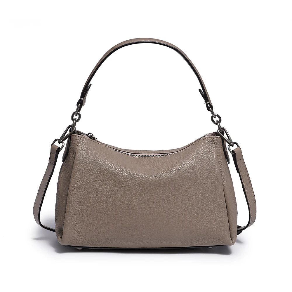 Zency Dames Zachte Lederen Tas Schoudertassen Hoge Kwaliteit Ruime Handtas Zwart Khaki Beige Crossbody Met Twee Bandbolsa