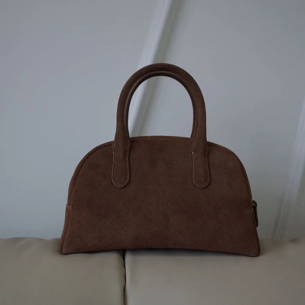 Echt rundleer Dames Casual Boston Tas 2025, Nieuwe hoogwaardige schoudertassen Dames Luxe ontwerp Handtassen voor woon-werkverkeer Koffie