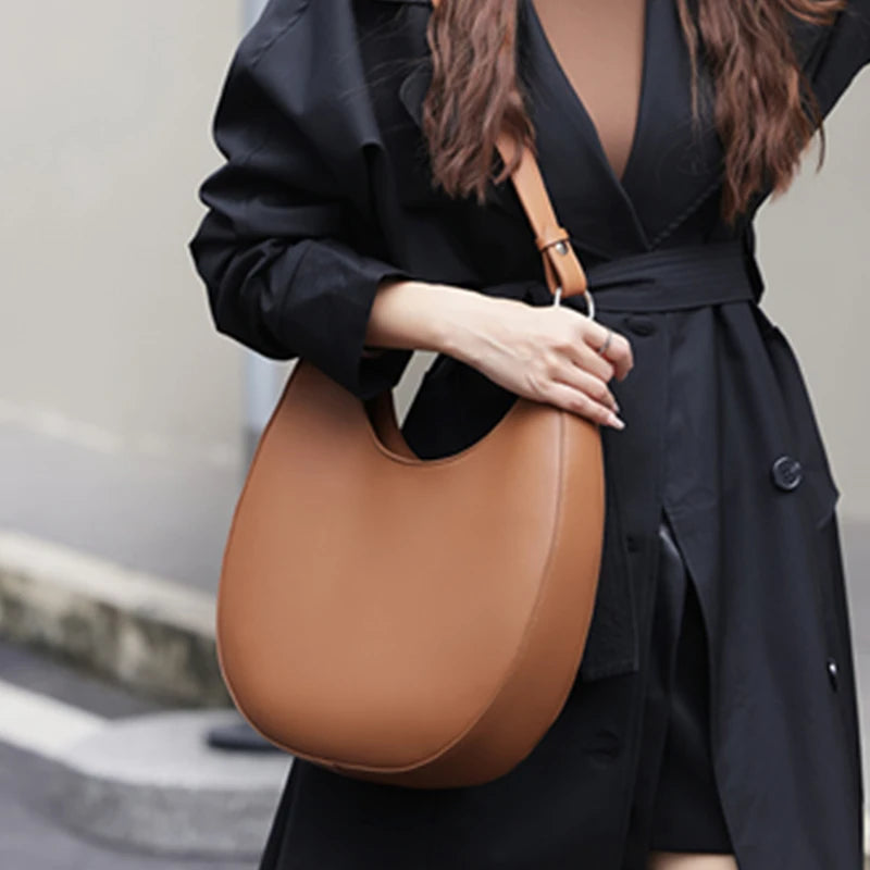 BURMINSA Grote Echt Lederen Halvemaan Schoudertas Dames Vintage Koeienhuid Halve Maan Schoudertas Werk Crossbody Tote Handtassen