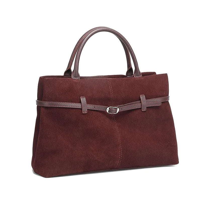 BURMINSA Grote Echte Suède Lederen Tote Bag Dames Vintage Koeienhuid Handtas met Bovenste Handgreep Werk Kantoor Pendel Luxe Schoudertas